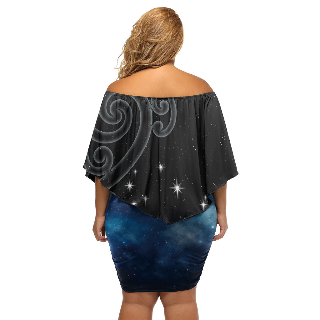 New Zealand Matariki Off Shoulder Short Dress Pleiades Star Cluster Blue Galaxy LT05 - Polynesian Pride