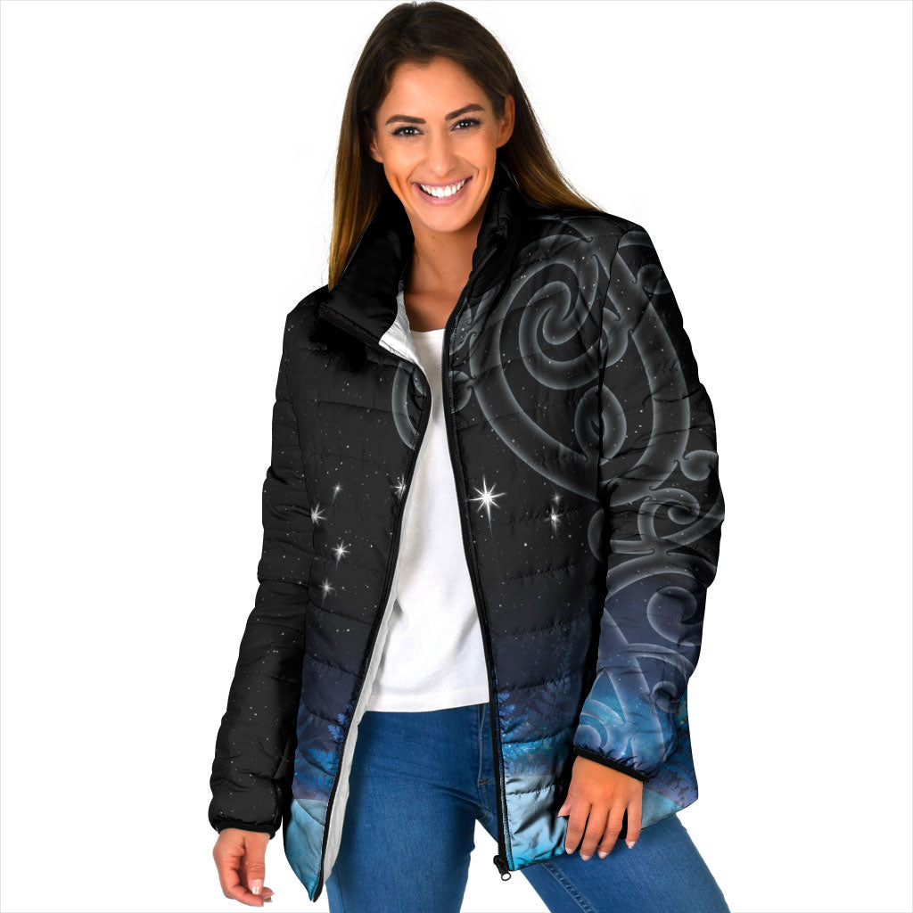 New Zealand Matariki Padded Jacket Pleiades Star Cluster Blue Galaxy LT05 Women Blue - Polynesian Pride