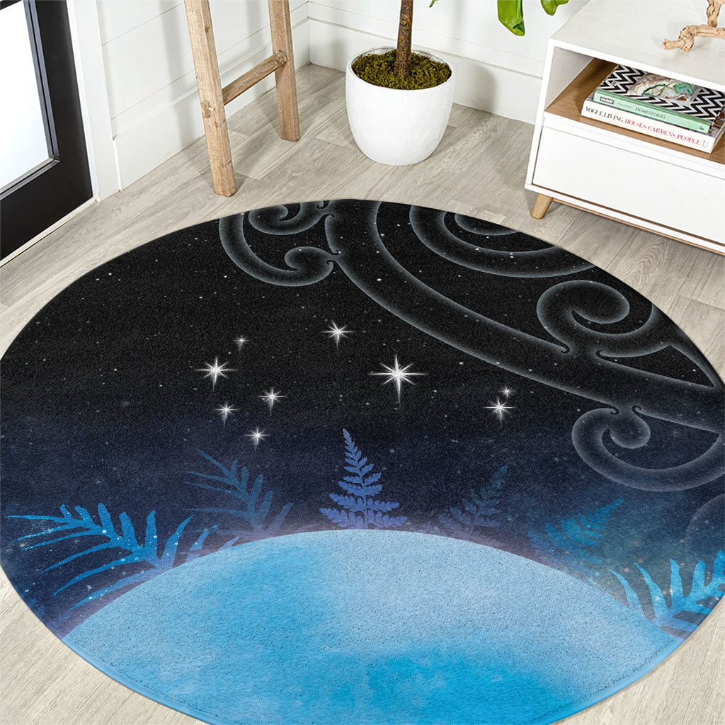 New Zealand Matariki Round Carpet Pleiades Star Cluster Blue Galaxy LT05 Blue - Polynesian Pride