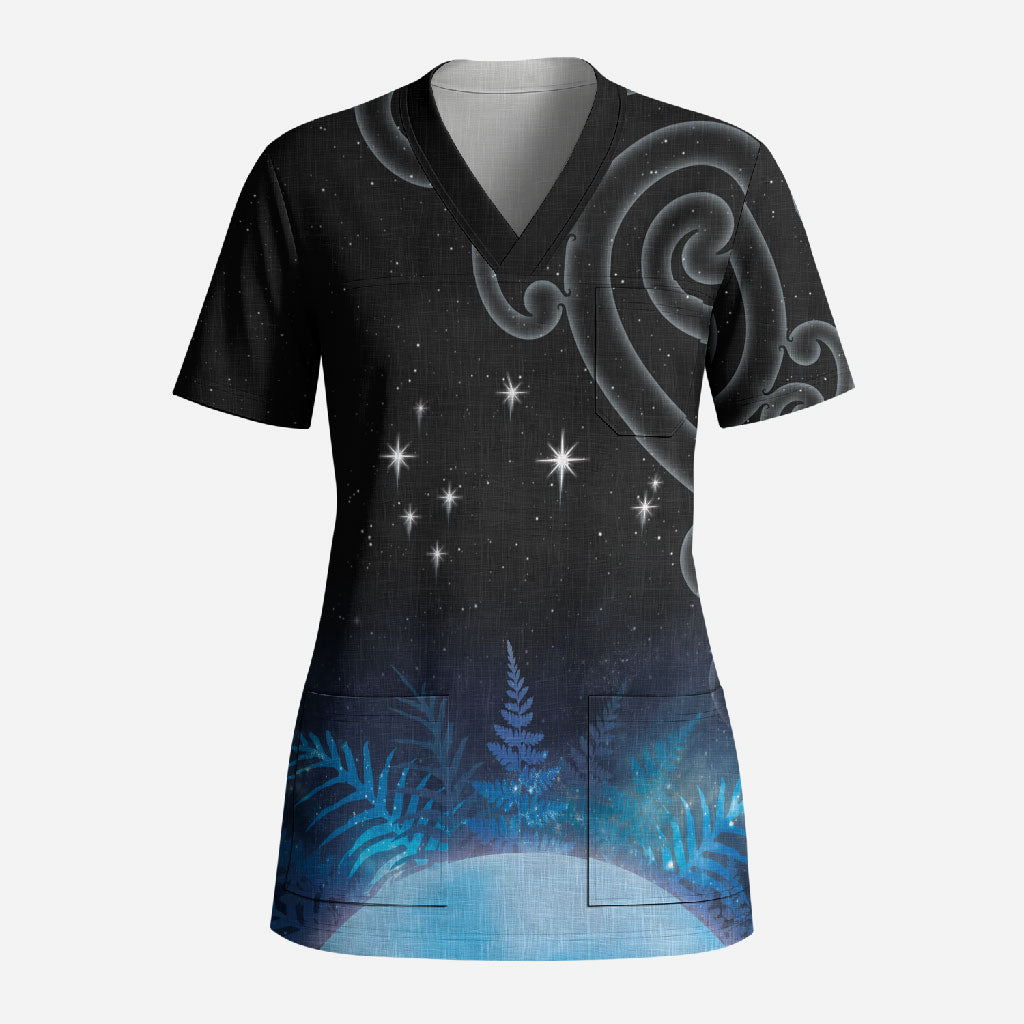 New Zealand Matariki Scrub Top Pleiades Star Cluster Blue Galaxy LT05 Adult Blue - Polynesian Pride