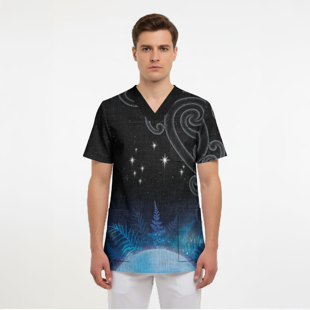 New Zealand Matariki Scrub Top Pleiades Star Cluster Blue Galaxy LT05 - Polynesian Pride