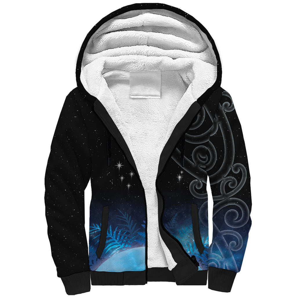 New Zealand Matariki Sherpa Hoodie Pleiades Star Cluster Blue Galaxy LT05 Unisex Blue - Polynesian Pride