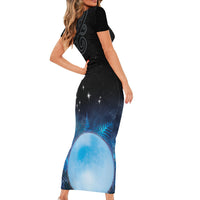 New Zealand Matariki Short Sleeve Bodycon Dress Pleiades Star Cluster Blue Galaxy LT05 - Polynesian Pride