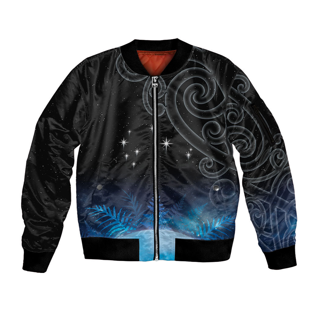 New Zealand Matariki Sleeve Zip Bomber Jacket Pleiades Star Cluster Blue Galaxy LT05 Unisex Blue - Polynesian Pride