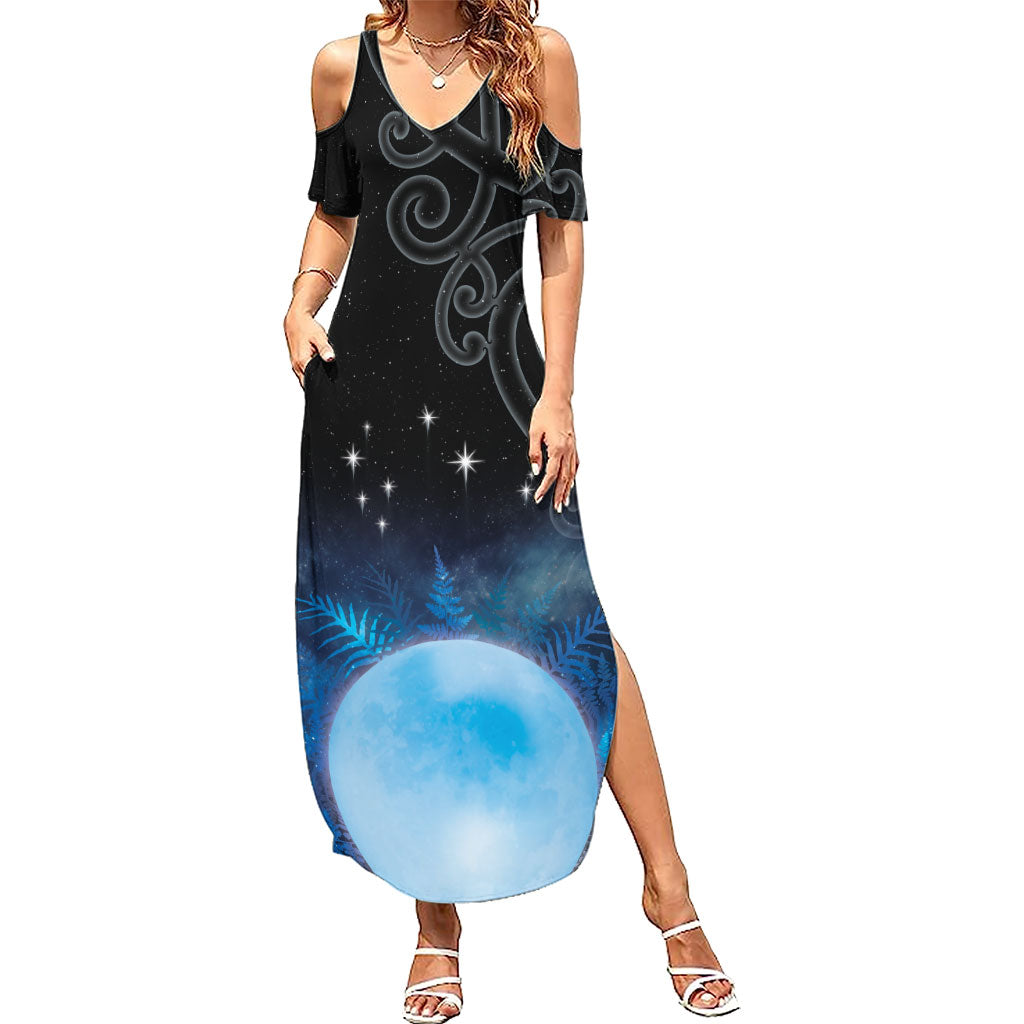 New Zealand Matariki Summer Maxi Dress Pleiades Star Cluster Blue Galaxy LT05 Women Blue - Polynesian Pride