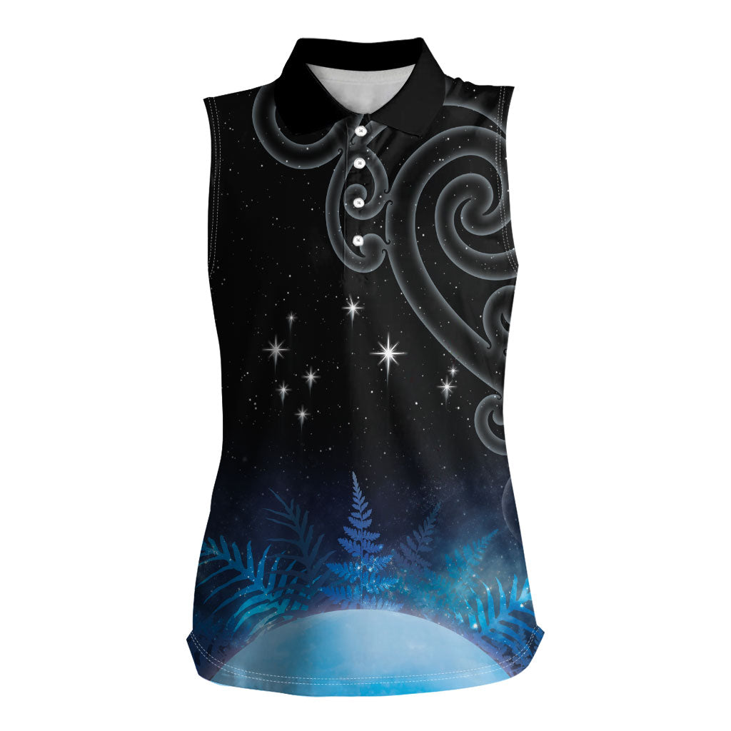 New Zealand Matariki Women Sleeveless Polo Shirt Pleiades Star Cluster Blue Galaxy