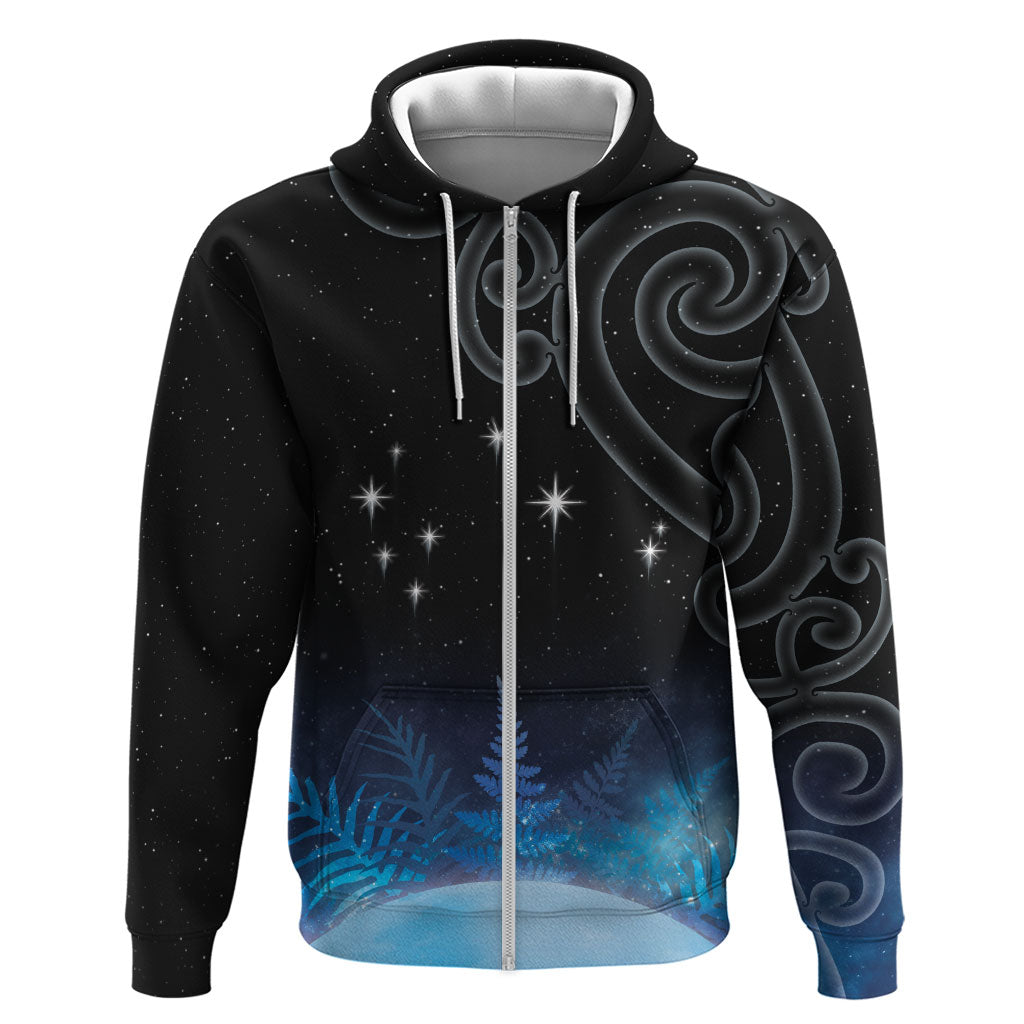 New Zealand Matariki Zip Hoodie Pleiades Star Cluster Blue Galaxy LT05 Zip Hoodie Blue - Polynesian Pride
