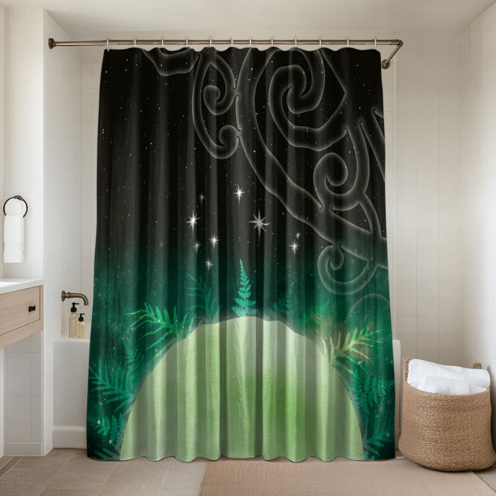 New Zealand Matariki Bathroom Set Pleiades Star Cluster Green Galaxy LT05 Shower Curtain Only Green - Polynesian Pride