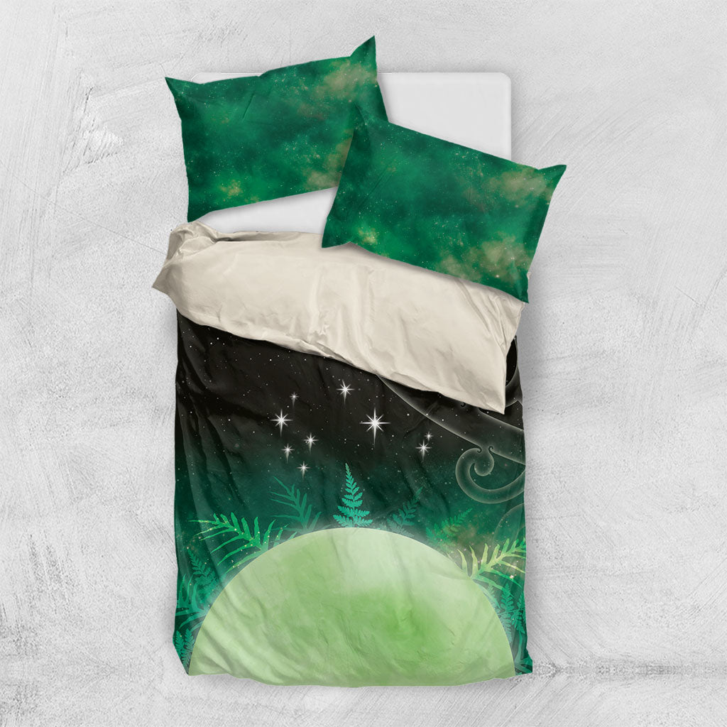 New Zealand Matariki Bedding Set Pleiades Star Cluster Green Galaxy LT05 US Twin 172cm x 218cm Green - Polynesian Pride