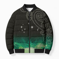 New Zealand Matariki Bomber Puffer Jacket Pleiades Star Cluster Green Galaxy LT05 Unisex Green - Polynesian Pride