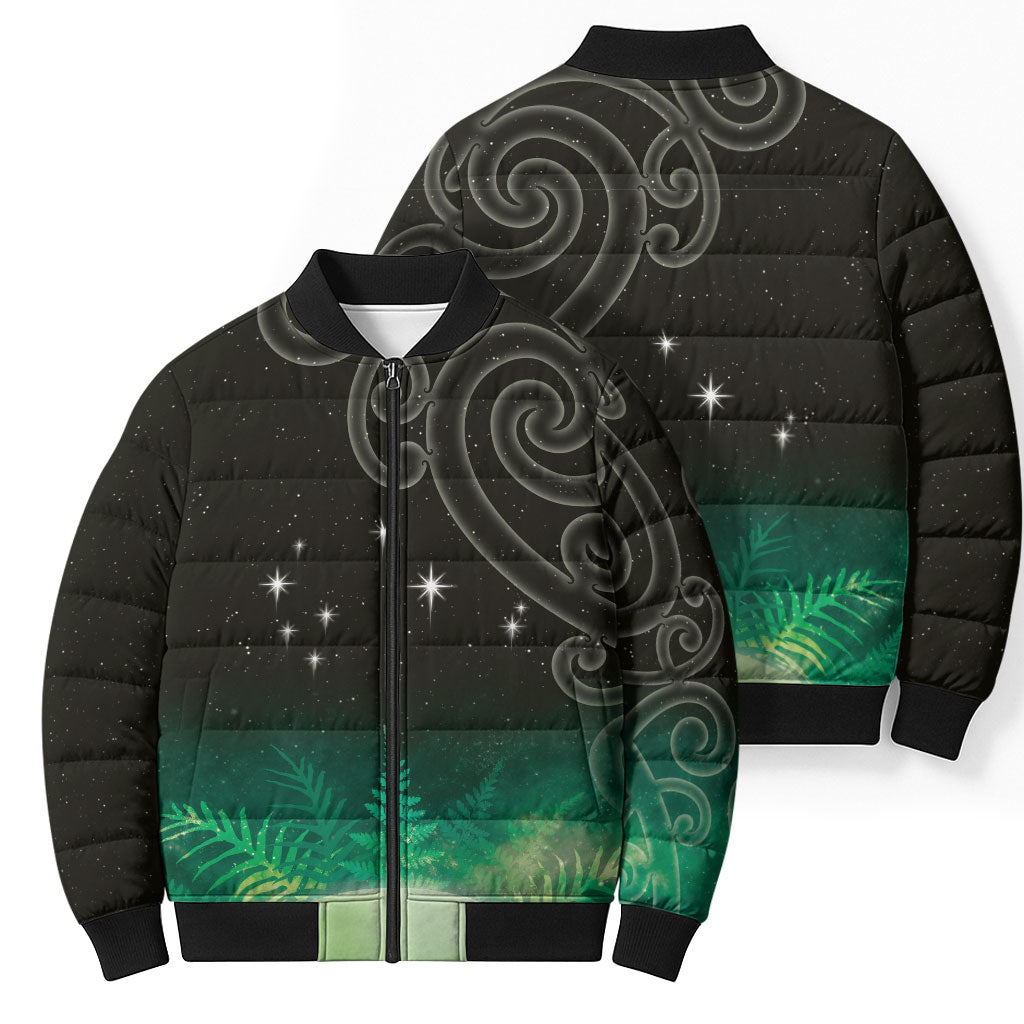 New Zealand Matariki Bomber Puffer Jacket Pleiades Star Cluster Green Galaxy LT05 - Polynesian Pride