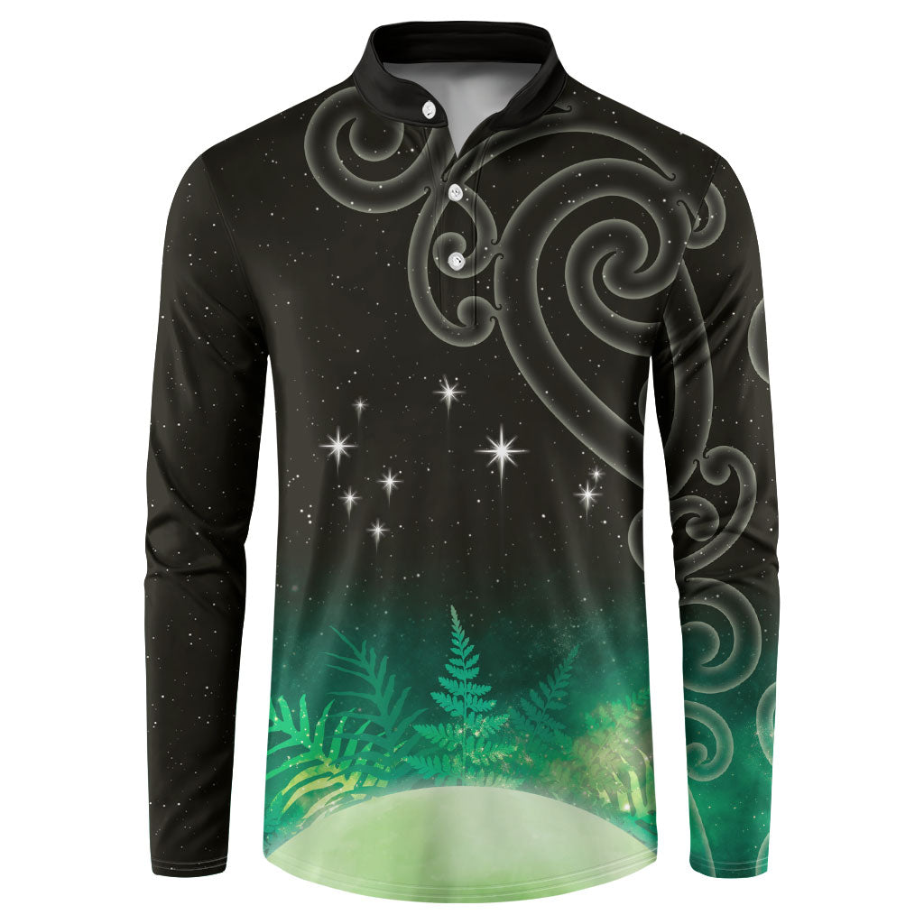 New Zealand Matariki Button Sweatshirt Pleiades Star Cluster Green Galaxy LT05 Green - Polynesian Pride