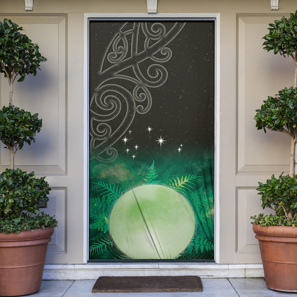 New Zealand Matariki Door Cover Pleiades Star Cluster Green Galaxy LT05 Green - Polynesian Pride