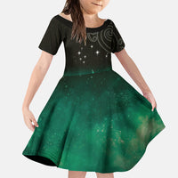 New Zealand Matariki Family Matching Mermaid Dress and Hawaiian Shirt Pleiades Star Cluster Green Galaxy