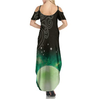 New Zealand Matariki Family Matching Summer Maxi Dress and Hawaiian Shirt Pleiades Star Cluster Green Galaxy