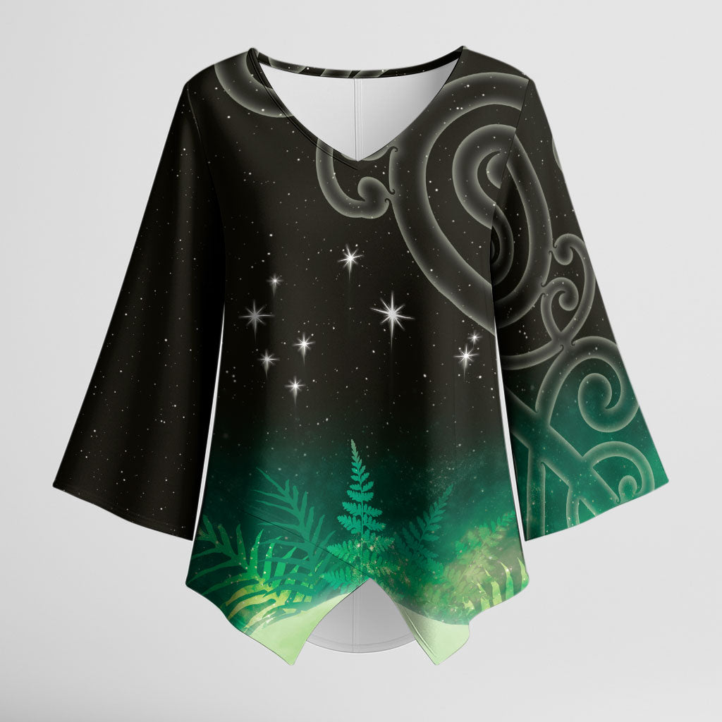 New Zealand Matariki Kimono Sleeve Blouse Pleiades Star Cluster Green Galaxy