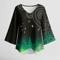 New Zealand Matariki Kimono Sleeve Blouse Pleiades Star Cluster Green Galaxy