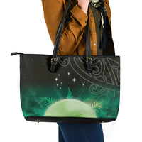 New Zealand Matariki Leather Tote Bag Pleiades Star Cluster Green Galaxy LT05 - Polynesian Pride