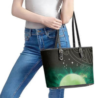 New Zealand Matariki Leather Tote Bag Pleiades Star Cluster Green Galaxy LT05 - Polynesian Pride
