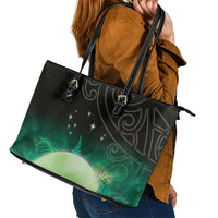 New Zealand Matariki Leather Tote Bag Pleiades Star Cluster Green Galaxy LT05 - Polynesian Pride