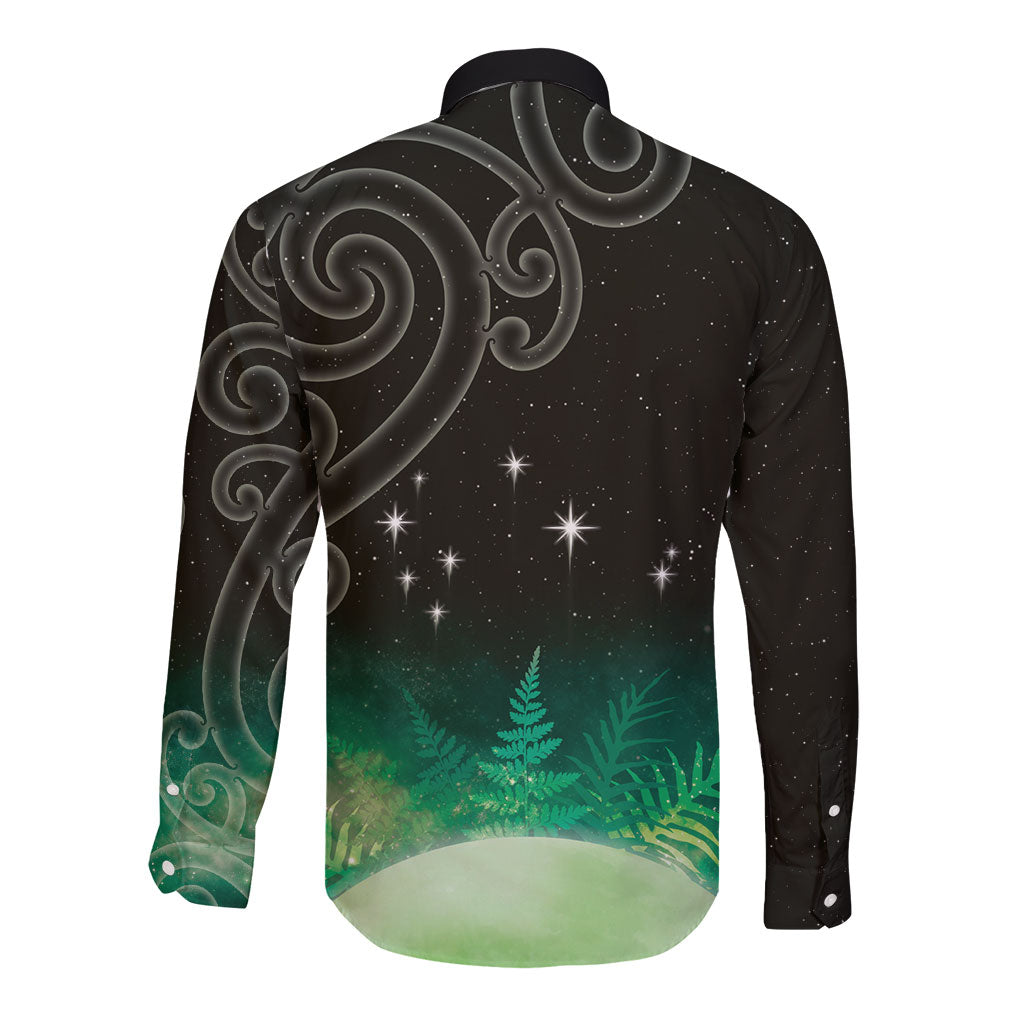 New Zealand Matariki Long Sleeve Button Shirt Pleiades Star Cluster Green Galaxy LT05 - Polynesian Pride