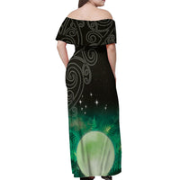 New Zealand Matariki Off Shoulder Maxi Dress Pleiades Star Cluster Green Galaxy LT05 - Polynesian Pride