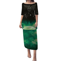 New Zealand Matariki Puletasi Pleiades Star Cluster Green Galaxy LT05 Long Dress Green - Polynesian Pride