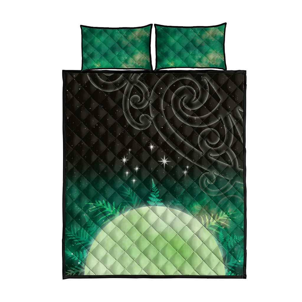 New Zealand Matariki Quilt Bed Set Pleiades Star Cluster Green Galaxy LT05 - Polynesian Pride