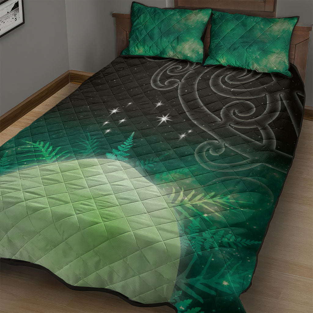 New Zealand Matariki Quilt Bed Set Pleiades Star Cluster Green Galaxy LT05 - Polynesian Pride