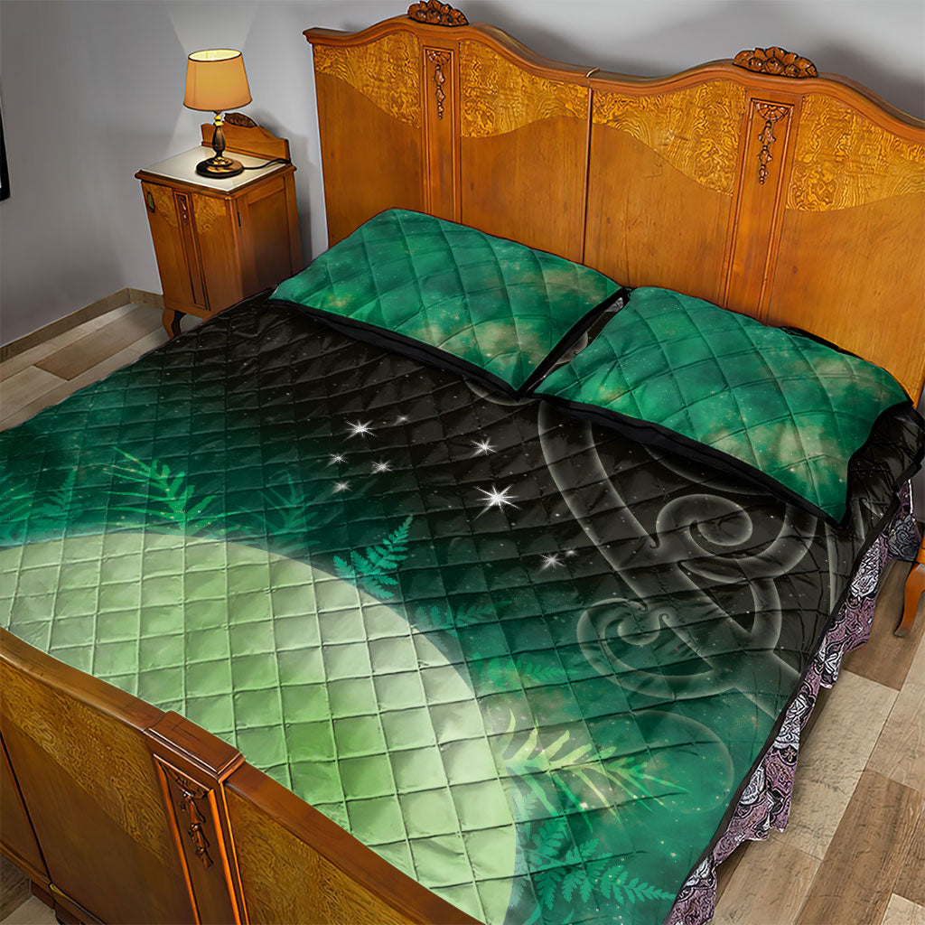 New Zealand Matariki Quilt Bed Set Pleiades Star Cluster Green Galaxy LT05 - Polynesian Pride
