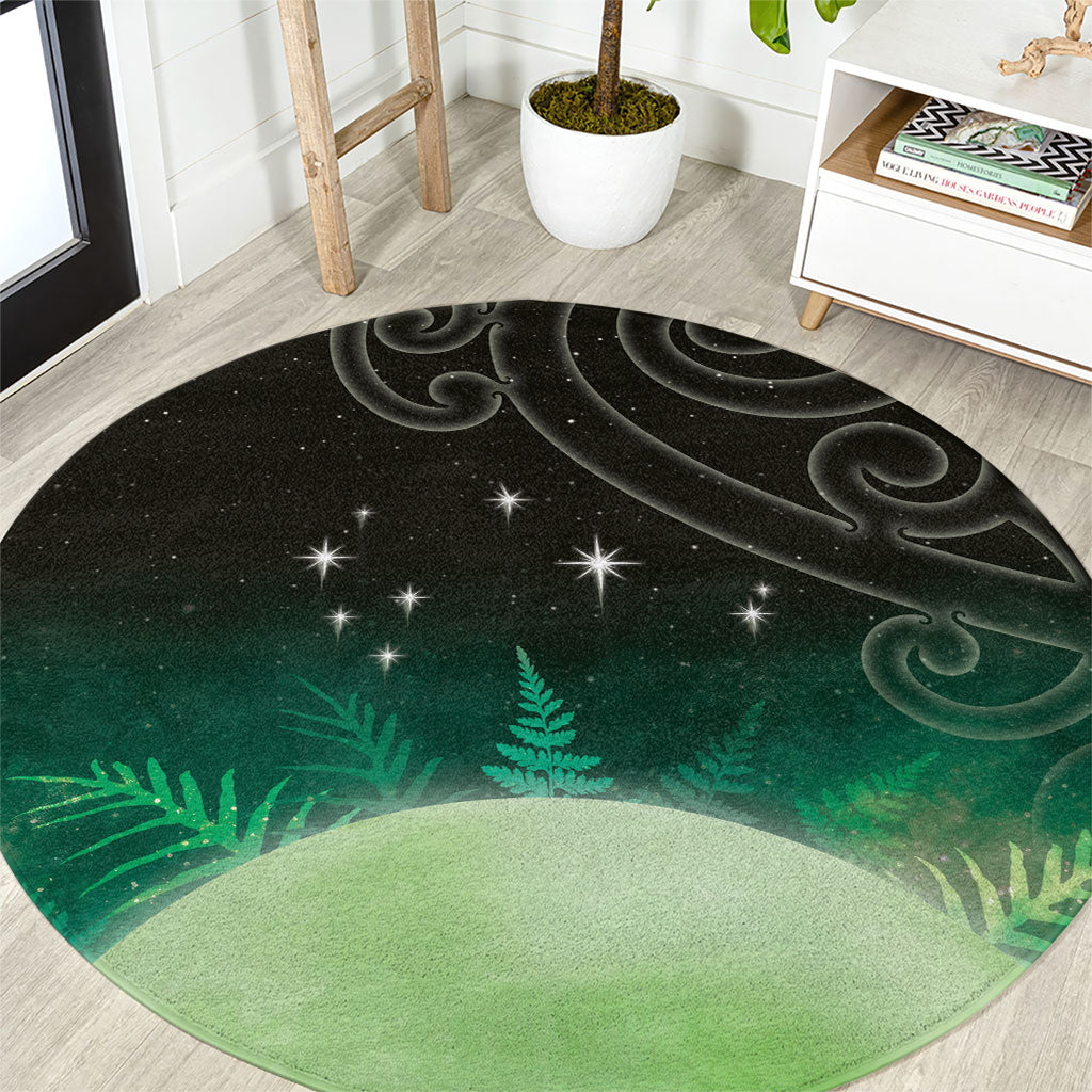 New Zealand Matariki Round Carpet Pleiades Star Cluster Green Galaxy LT05 Green - Polynesian Pride