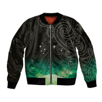 New Zealand Matariki Sleeve Zip Bomber Jacket Pleiades Star Cluster Green Galaxy LT05 Unisex Green - Polynesian Pride