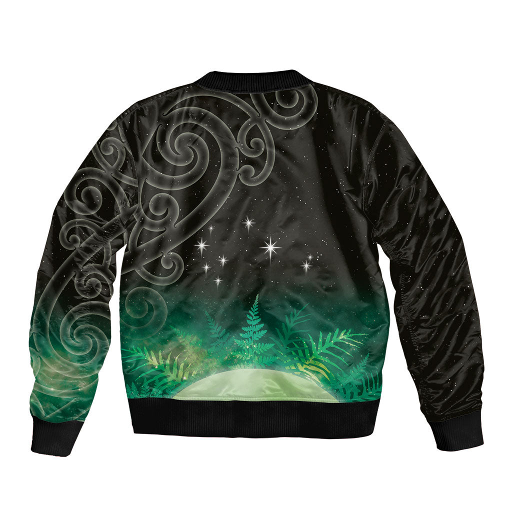 New Zealand Matariki Sleeve Zip Bomber Jacket Pleiades Star Cluster Green Galaxy LT05 - Polynesian Pride