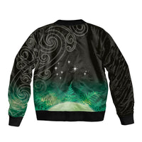 New Zealand Matariki Sleeve Zip Bomber Jacket Pleiades Star Cluster Green Galaxy LT05 - Polynesian Pride