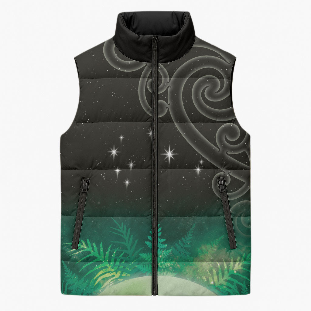 New Zealand Matariki Sleeveless Puffer Jacket Pleiades Star Cluster Green Galaxy LT05 Unisex Green - Polynesian Pride