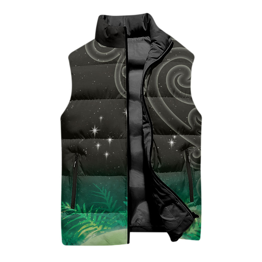 New Zealand Matariki Sleeveless Puffer Jacket Pleiades Star Cluster Green Galaxy LT05 - Polynesian Pride