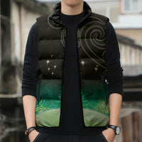 New Zealand Matariki Sleeveless Puffer Jacket Pleiades Star Cluster Green Galaxy LT05 - Polynesian Pride