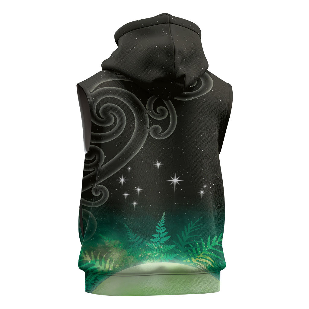 New Zealand Matariki Sleeveless Zip Hoodie Pleiades Star Cluster Green Galaxy LT05 - Polynesian Pride