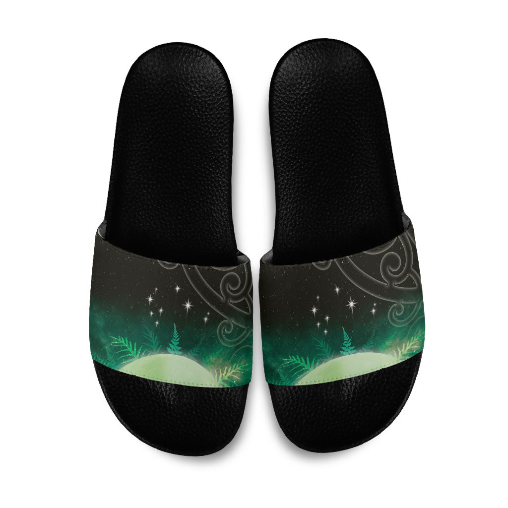 New Zealand Matariki Slide Sandals Pleiades Star Cluster Green Galaxy LT05 Green - Polynesian Pride