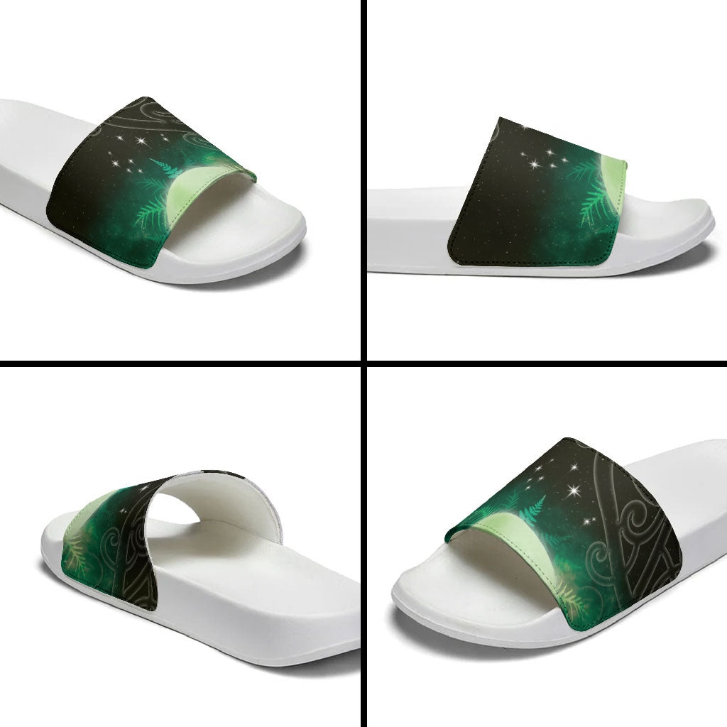 New Zealand Matariki Slide Sandals Pleiades Star Cluster Green Galaxy LT05 - Polynesian Pride