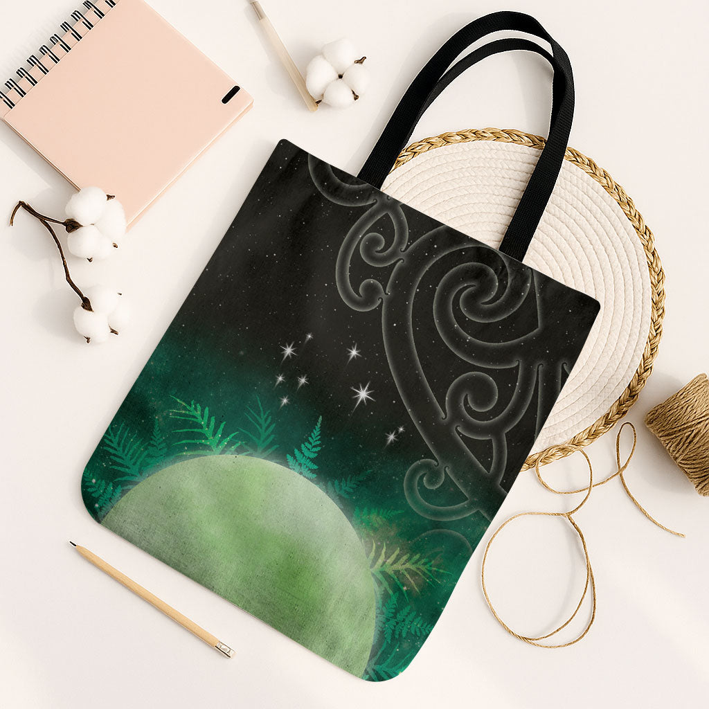 New Zealand Matariki Tote Bag Pleiades Star Cluster Green Galaxy LT05 Black Strap One Size Green - Polynesian Pride