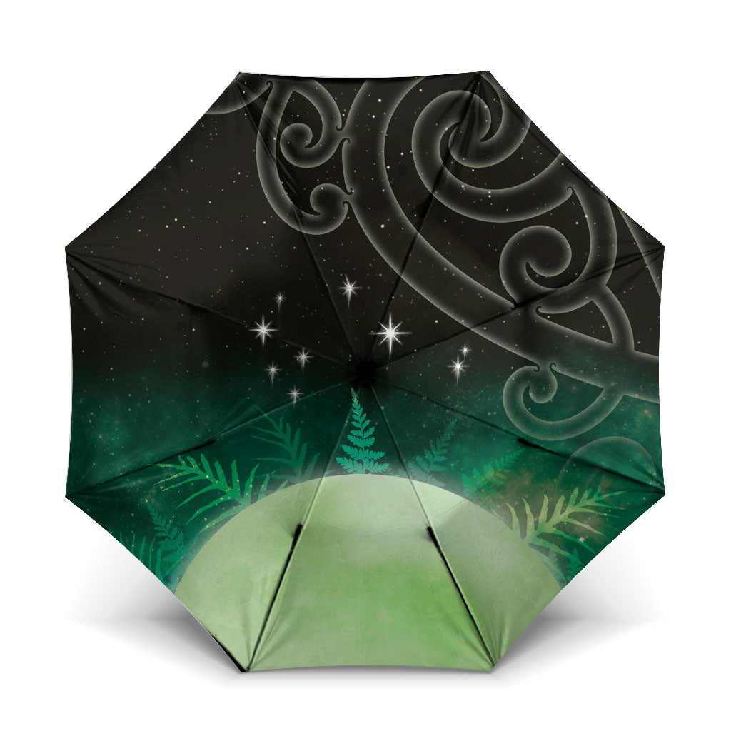 New Zealand Matariki Umbrella Pleiades Star Cluster Green Galaxy LT05 One Size Folded 11.42 inch Opened Diameter 37.4 inch Green - Polynesian Pride