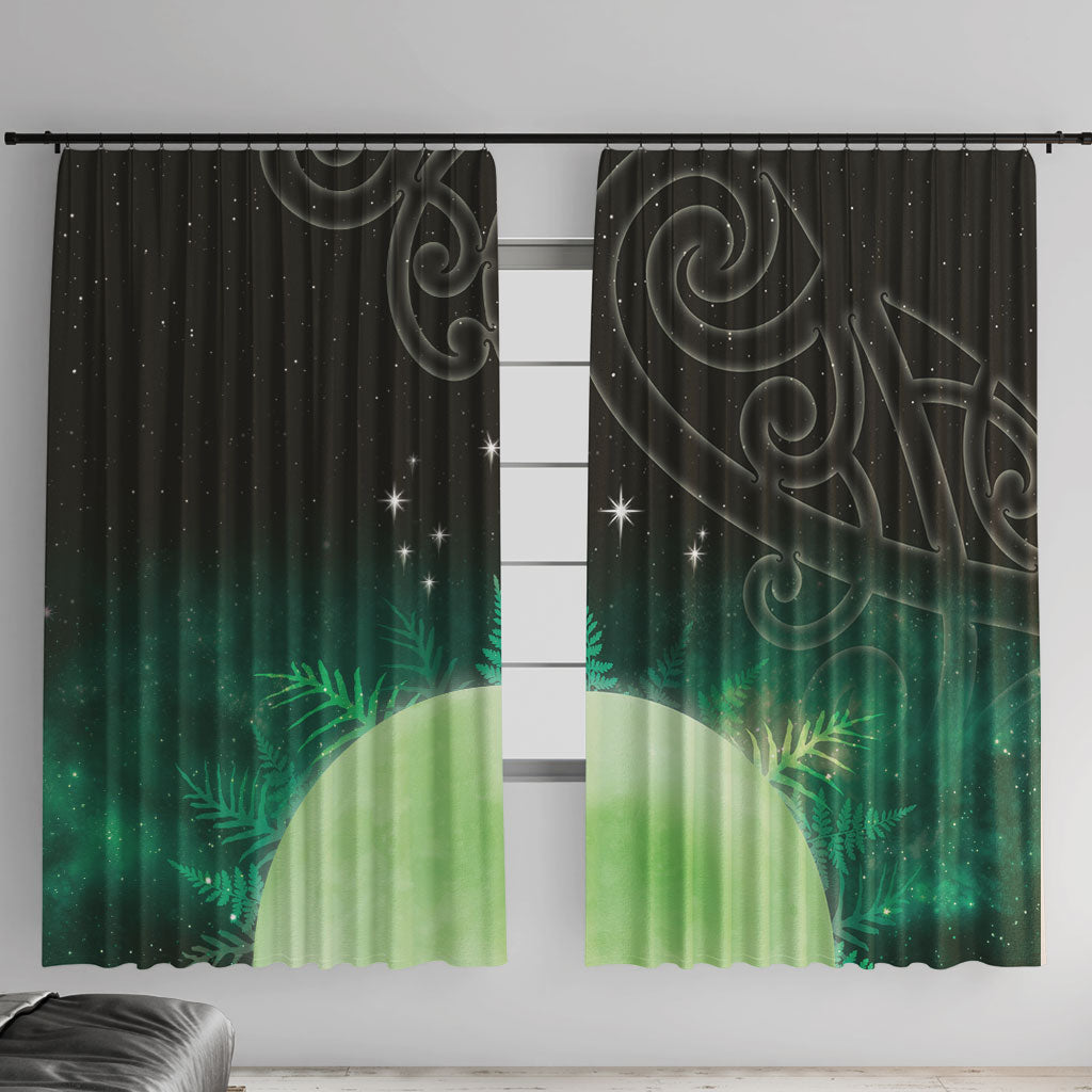 New Zealand Matariki Window Curtain Pleiades Star Cluster Green Galaxy LT05 With Hooks Green - Polynesian Pride