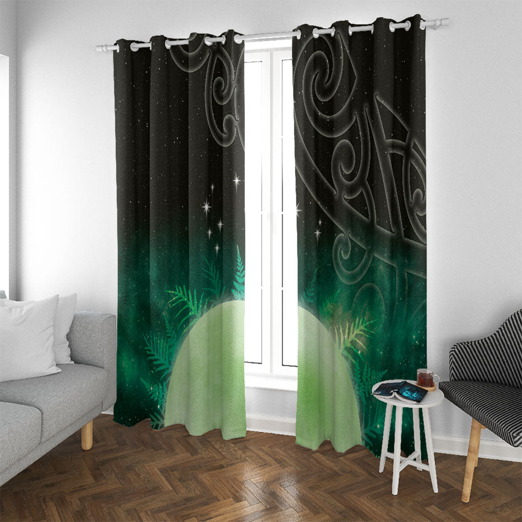 New Zealand Matariki Window Curtain Pleiades Star Cluster Green Galaxy LT05 With Grommets Green - Polynesian Pride
