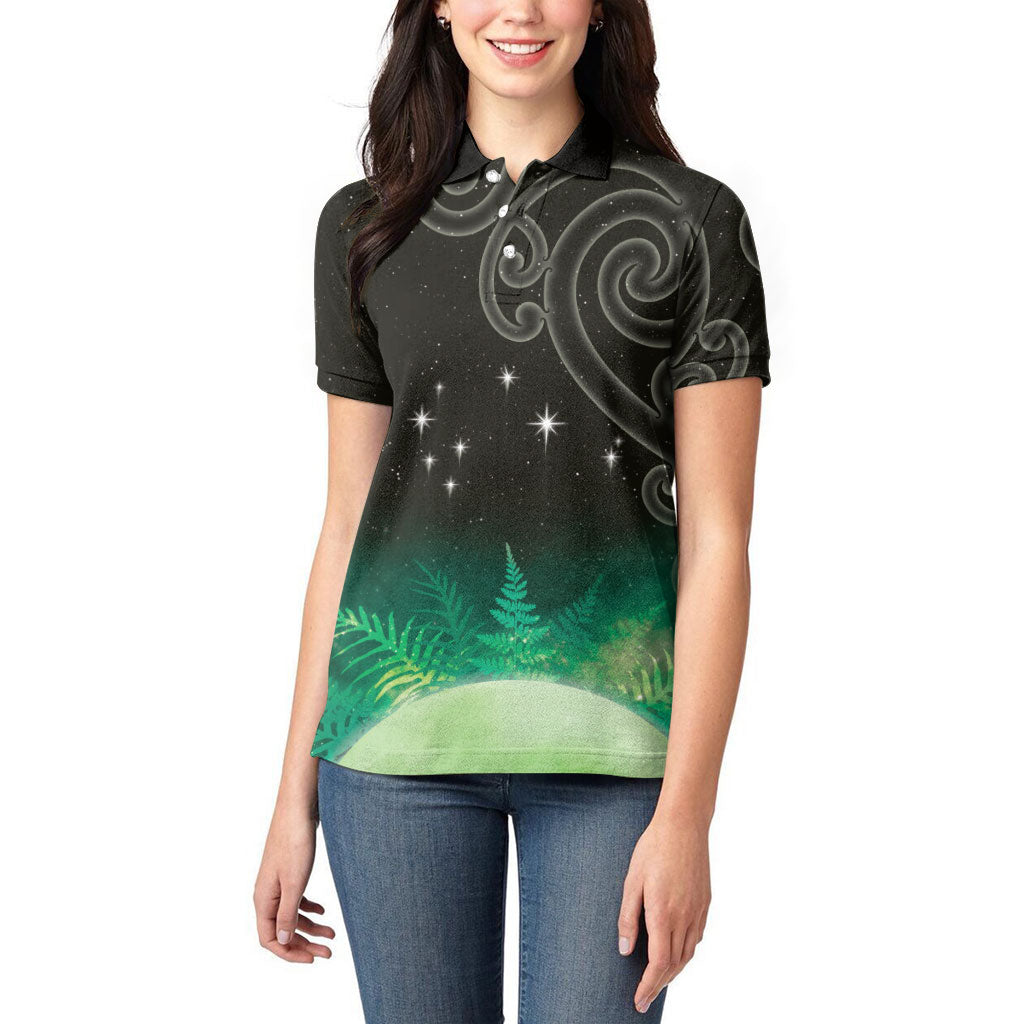 New Zealand Matariki Women Polo Shirt Pleiades Star Cluster Green Galaxy