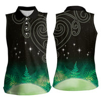 New Zealand Matariki Women Sleeveless Polo Shirt Pleiades Star Cluster Green Galaxy