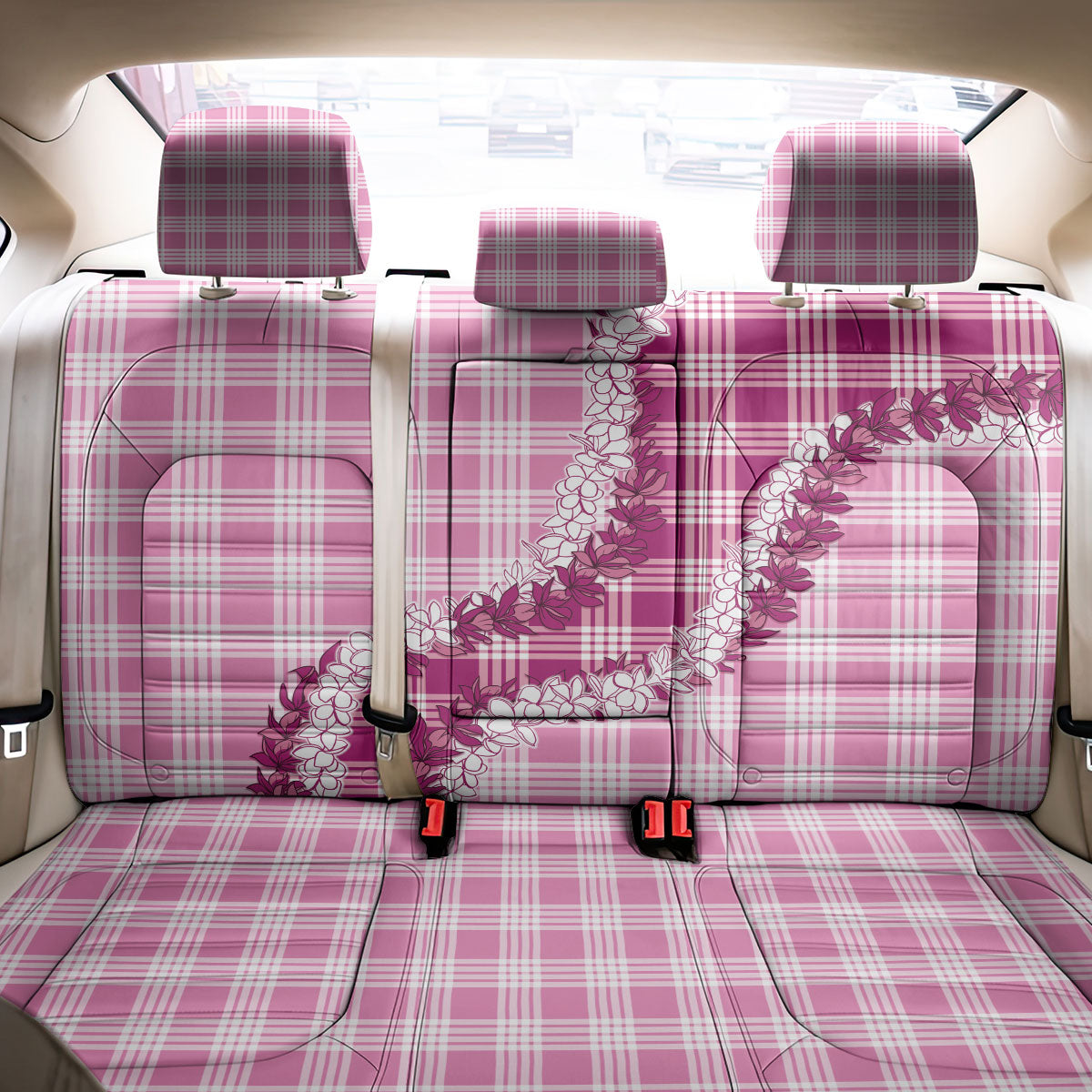 Pink Hawaii Palaka Back Car Seat Cover Hawaiian Honohono Lei LT05 - Polynesian Pride