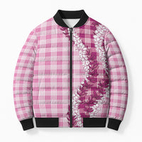 Pink Hawaii Palaka Bomber Puffer Jacket Hawaiian Honohono Lei LT05 Unisex Pink - Polynesian Pride