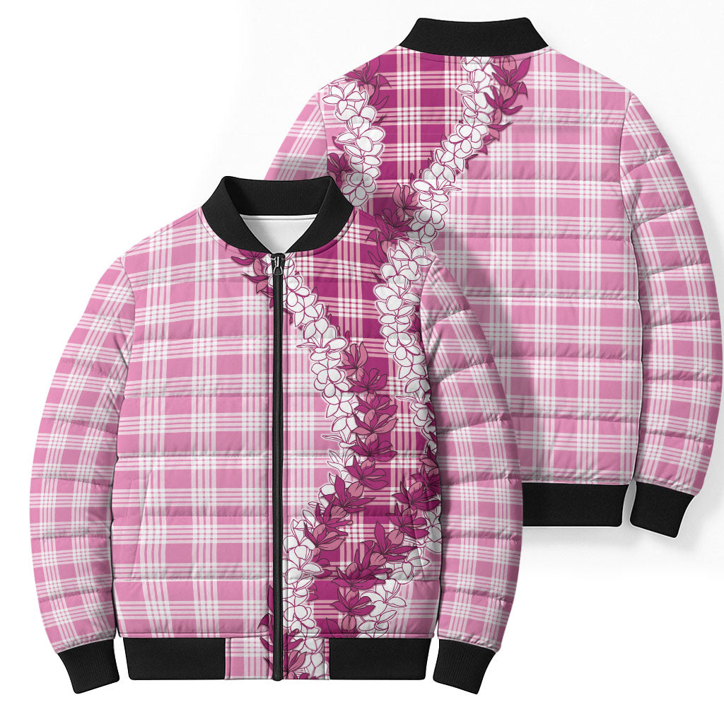 Pink Hawaii Palaka Bomber Puffer Jacket Hawaiian Honohono Lei LT05 - Polynesian Pride