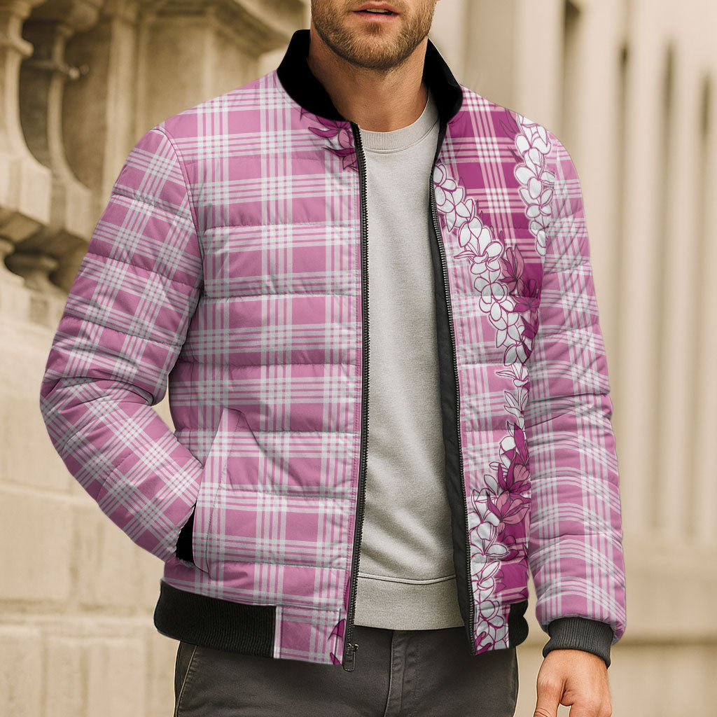 Pink Hawaii Palaka Bomber Puffer Jacket Hawaiian Honohono Lei LT05 - Polynesian Pride